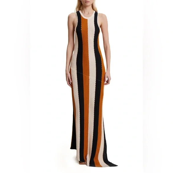 A.L.CMarco Vertical Stripe Cotton Pointelle Maxi Sweater Dress